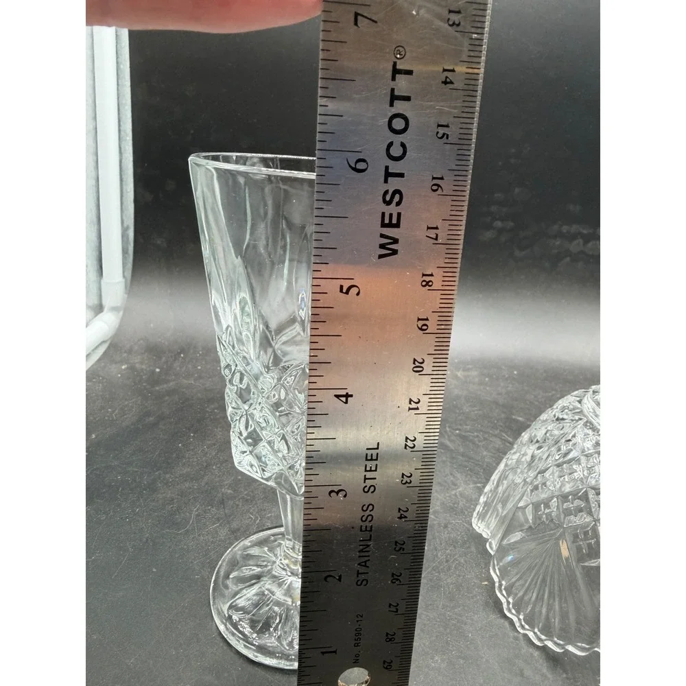 Vintage Crystal Glass Fairy Lamp Candle Holder Diamond Point Cut 2 Piece 6.5in